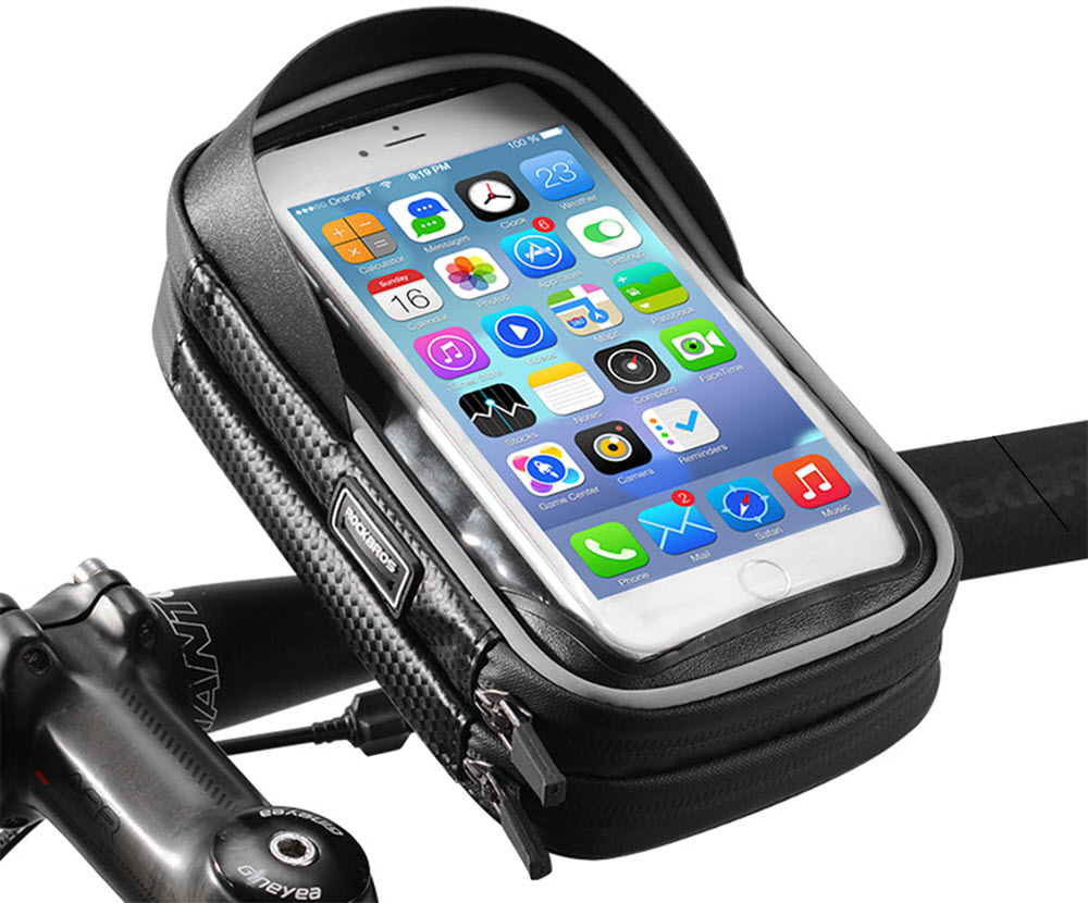 Telefoonhouder op een fietsenstuur